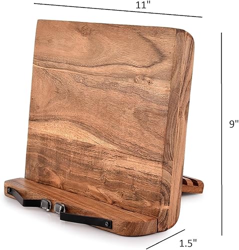 Miniatura 6 de NIRMAN Soporte de madera de acacia para libros de lectura de ángulo ajustable para libros de texto, recibos, libros de música, tableta, para hogar,