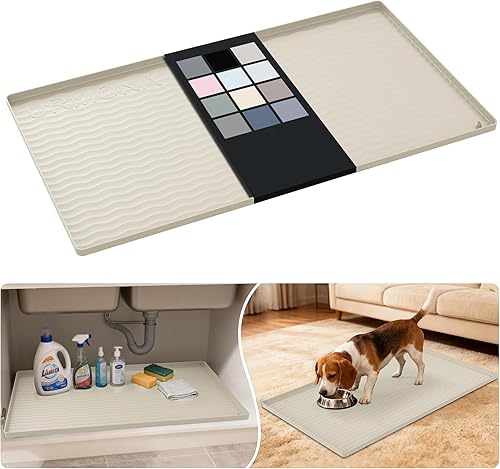 Miniatura 26 de URMONA Tapete de silicona impermeable para debajo del fregadero de 40 x 22 pulgadas, forro para estante de cocina y baño, protector de gabinete y