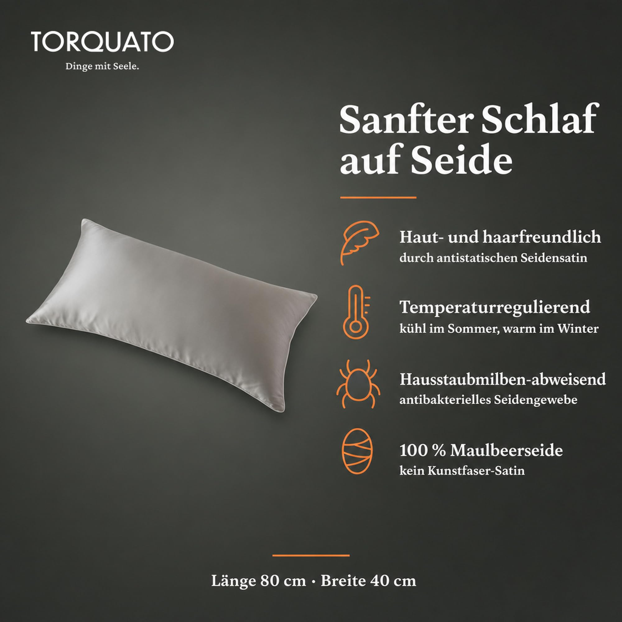 Torquato Seidenbettwäsche Kissenbezug 40x80 cm Braganza Silbergrau