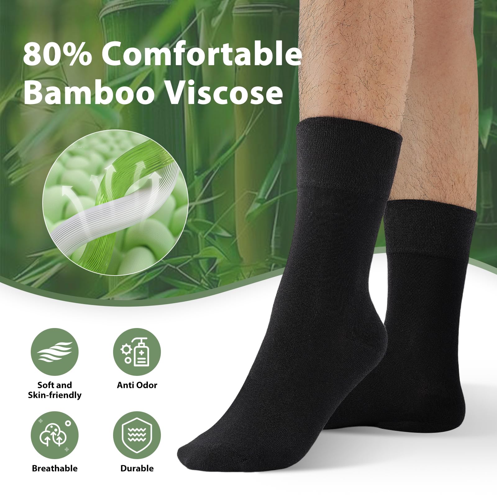 Niorasen Calze per Diabetici in Bambù, 6 Paia Calzini per Diabetici senza Elastico e senza Cuciture, Calzini in Bambu con Bordo Confortevole Uomo e Donna
