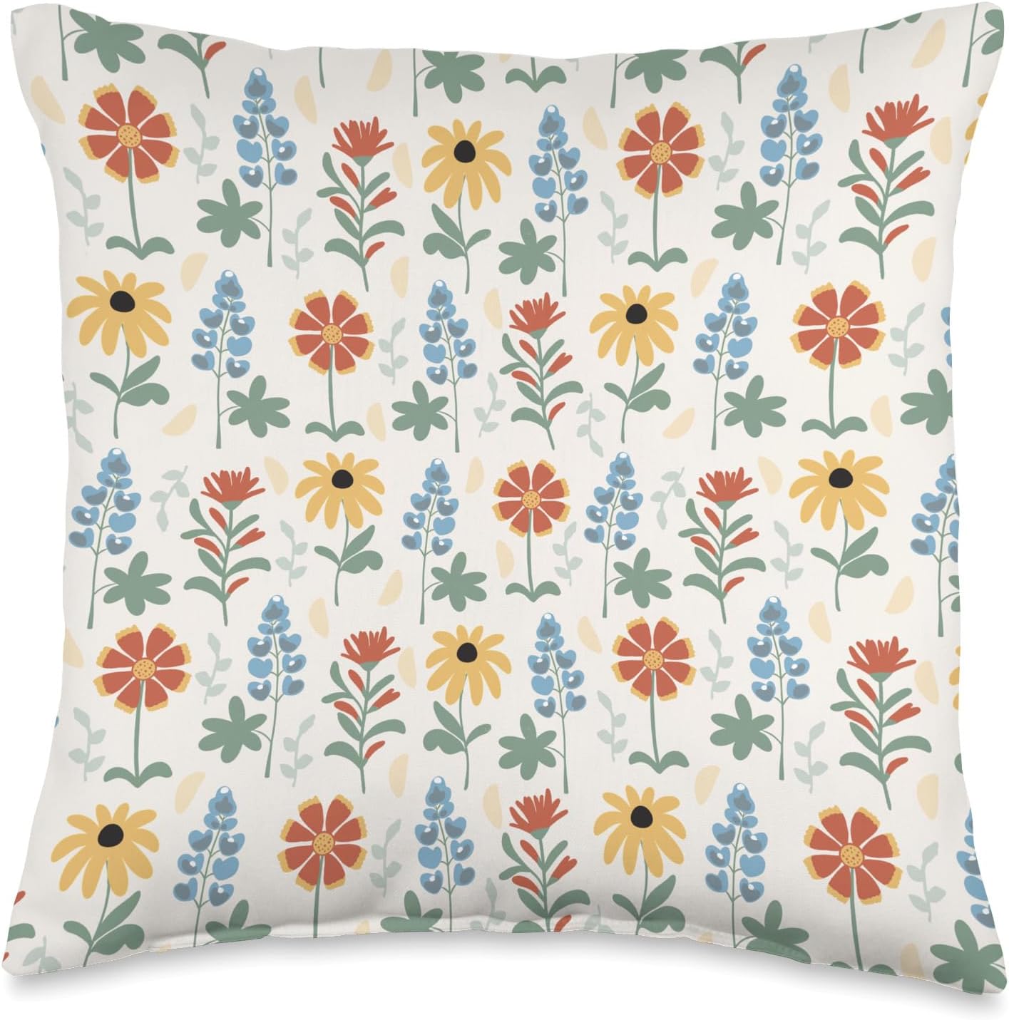 Texas Wildflowers with Bluebonnets Pattern Throw Pillow