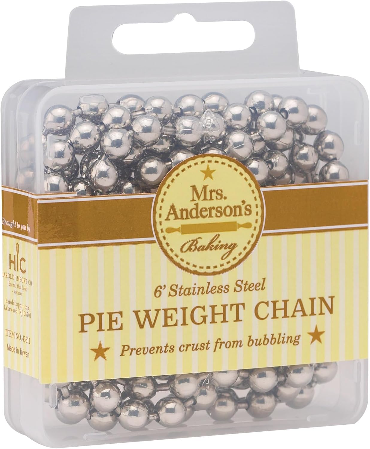Mrs. Anderson's Pie Weight Chain: Stainless Steel Stoneware Beads for Blind Baking - Prevents Shrinking, Bubbling & Puffing, Oven-Safe to 475°F