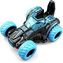 Friction Powered Flip Stunt Car, Push and Go Toy Car with 360&deg; Upright Spin, Dual-Sided Rotating Off-Road Vehicle, No Batteries Required, Toy Car for Boys &amp; Girls Ages 3 (Blue)