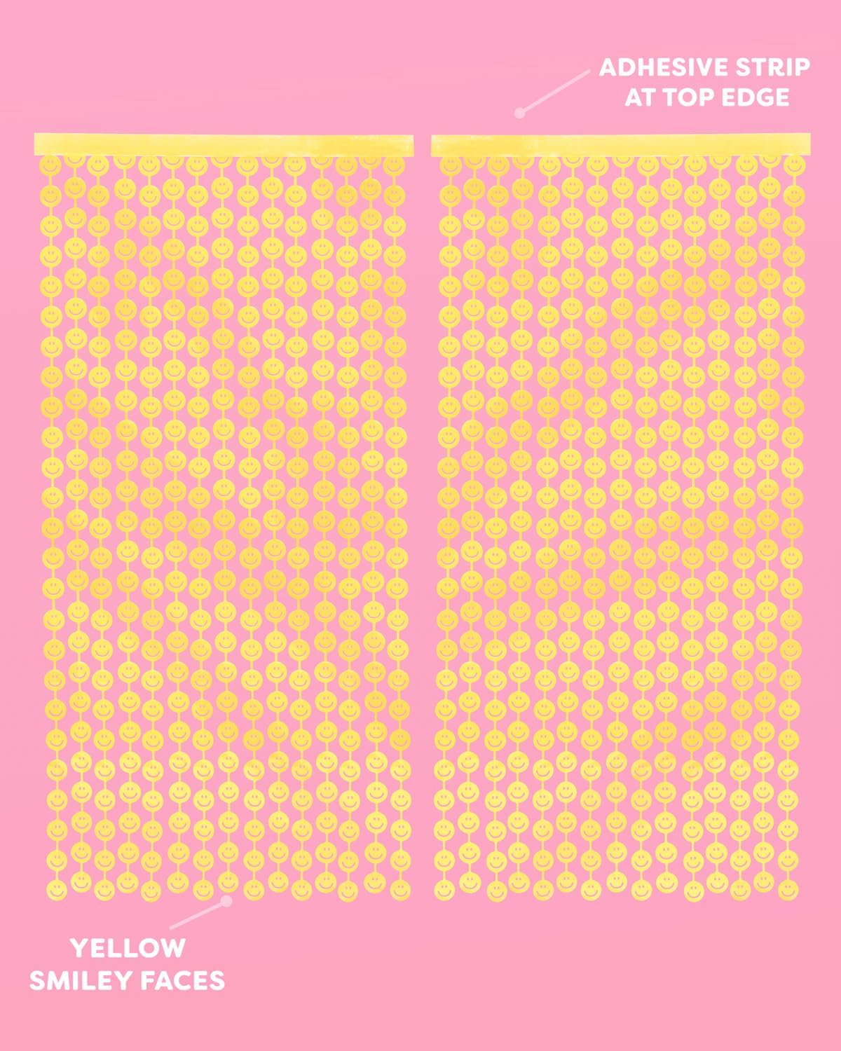 xo, Fetti Smiley Foil Curtain Party Decorations - Set of 2 | Happy Pastel Birthday Party Decorations, Cute Bachelorette Party, Baby Shower, Yellow