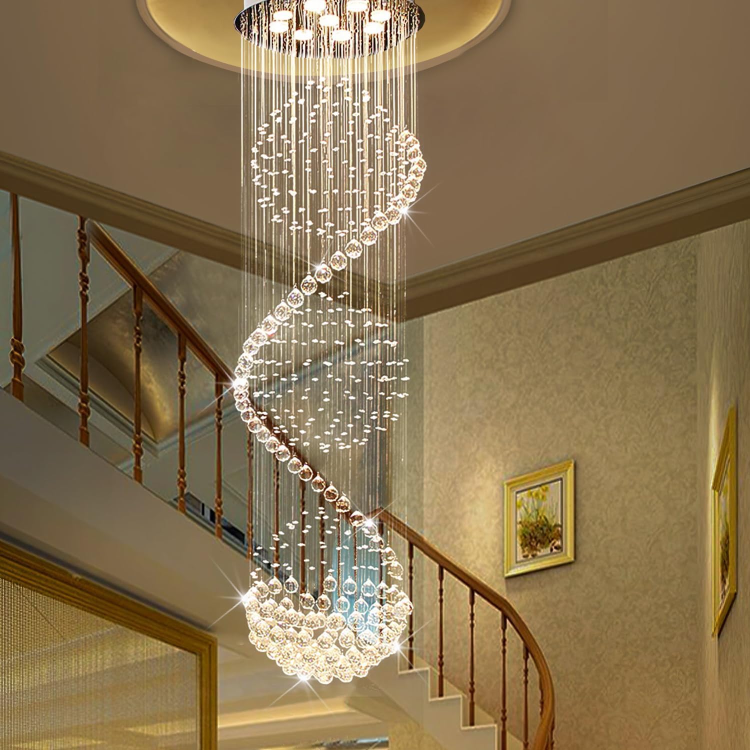 Modern Spectacular Spiral Sphere Rain Drop Chandeliers, k9 Crystal Chandeliers Ceiling Light Fixture for Hallway, Foyer Staircase Light for High Ceilings, Romantic Deco Lamp 20" X 71" of CRYSTOP