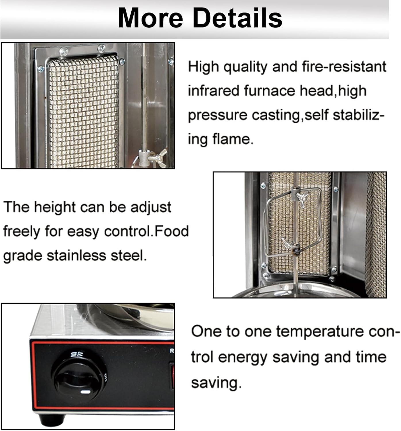 Gyros Rotisserie Grill Vertical Rotisserie Oven Grill with Oil Collecting Pan, Electric Shawarma Machine Stainless Steel 300℃ Adjustment 360° Rotating Kebab Rotating Ove,Electricity