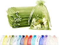 MORAINJAY Organza Ajándéktasak Szett 100 db - Katonazöld, 9x12 cm, Zsinóros Ékszertasakok Esküvőre, Születésnapra, Karácsonyra, Levendulához 1