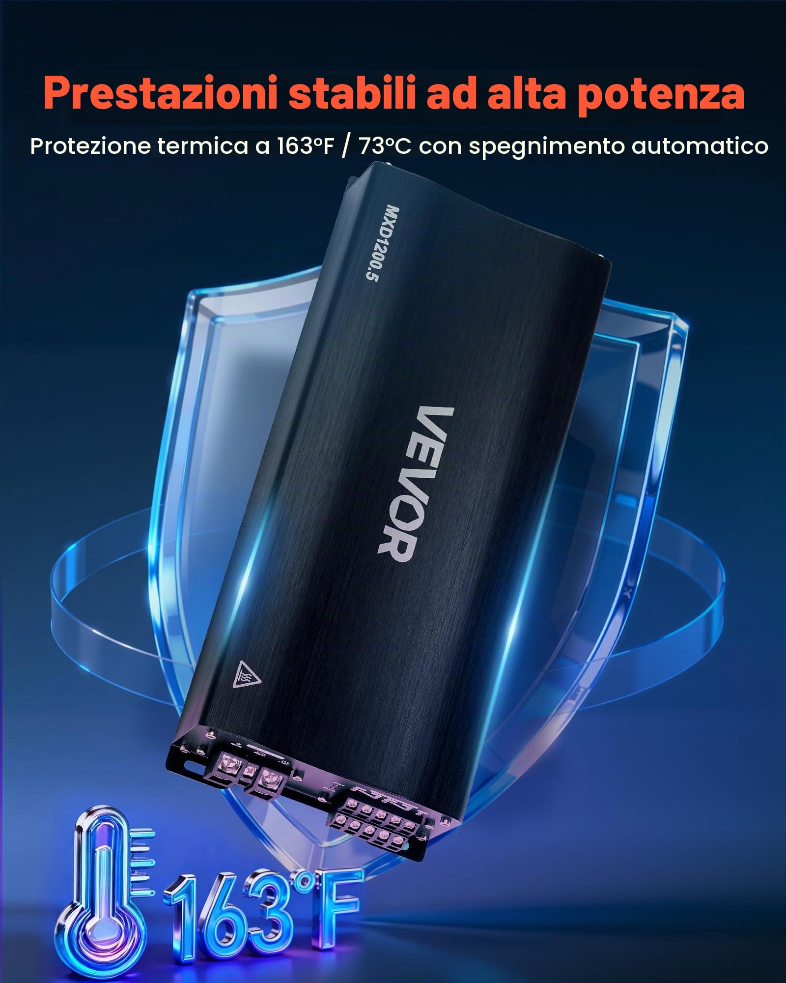 VEVOR Amplificatore Audio per Auto a 5 Canali Potenza a Ponte di Classe D max. 4x100 W a 4 Ohm/4x 200 W a 2 Ohm+1x1000 W a 2 Ohm / 1x500 W a 4 Ohm, Amplificatore per Veicoli Multicanale