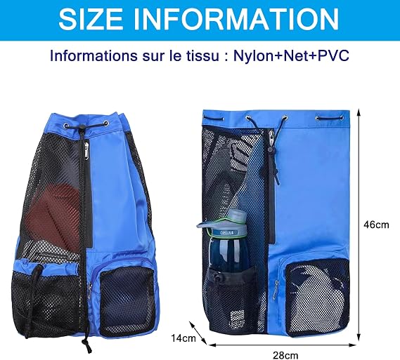 JSTHHTT Drawstring Mesh Swimming Bag, Swim Bag Mesh Drawstring Backpack with Wet/Dry Compartment for Swimming, Multifunctional Sports Backpack for Kids, Adults, Swimming, Surfing, Beach, Gym