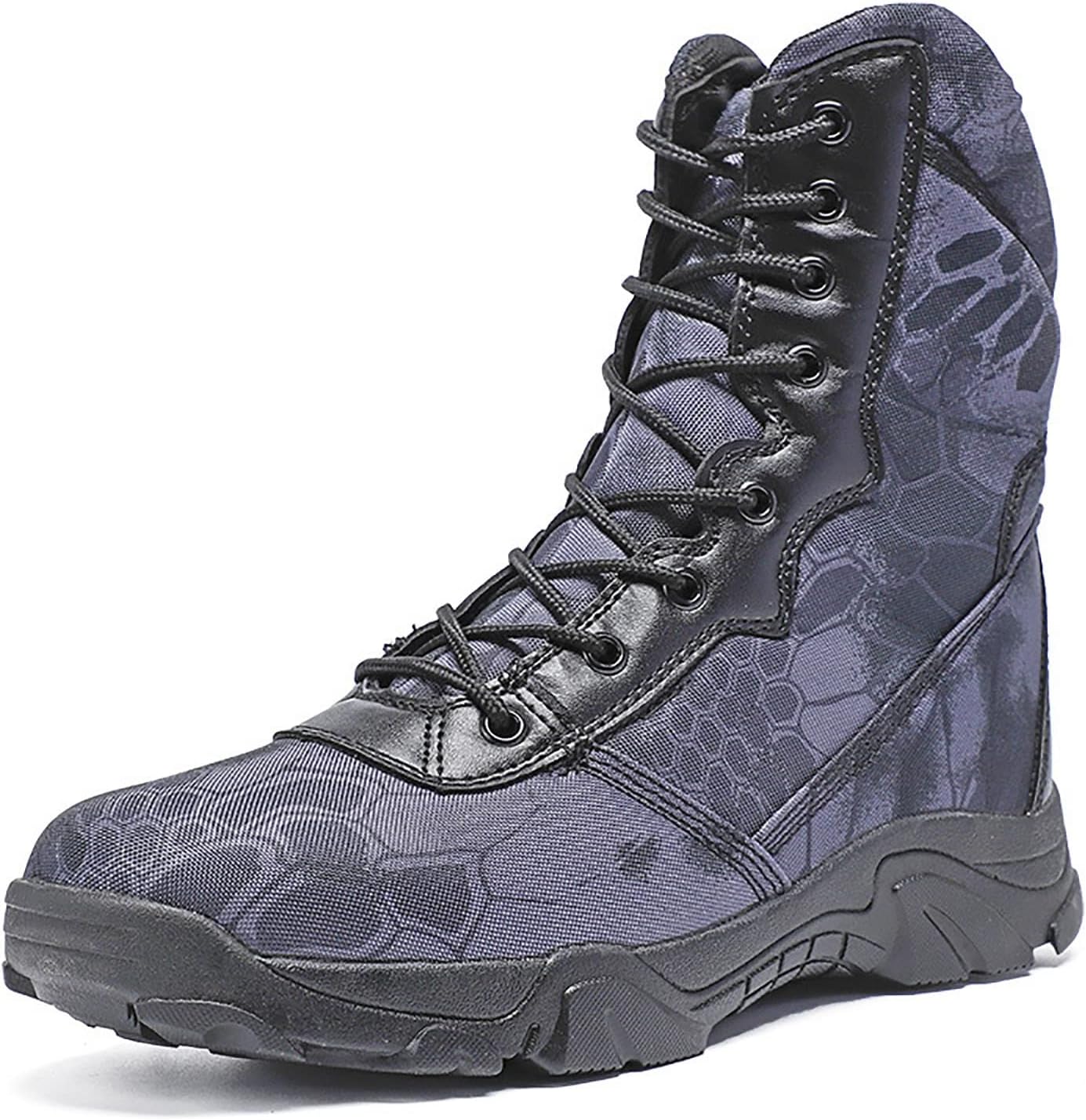 CLSQLXYJZC Woodland Camo Tactical Combat Shoes for Men, Spring Summer Waterproof Soft and Comfort Breathable Tactical Boots, Outdoor Durable Rubber Sole Hiking Shoes