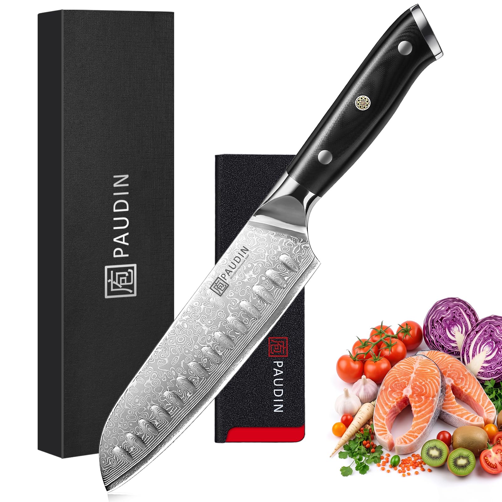 PAUDIN Damast Santokumesser Kochmesser 17cm, profi messer