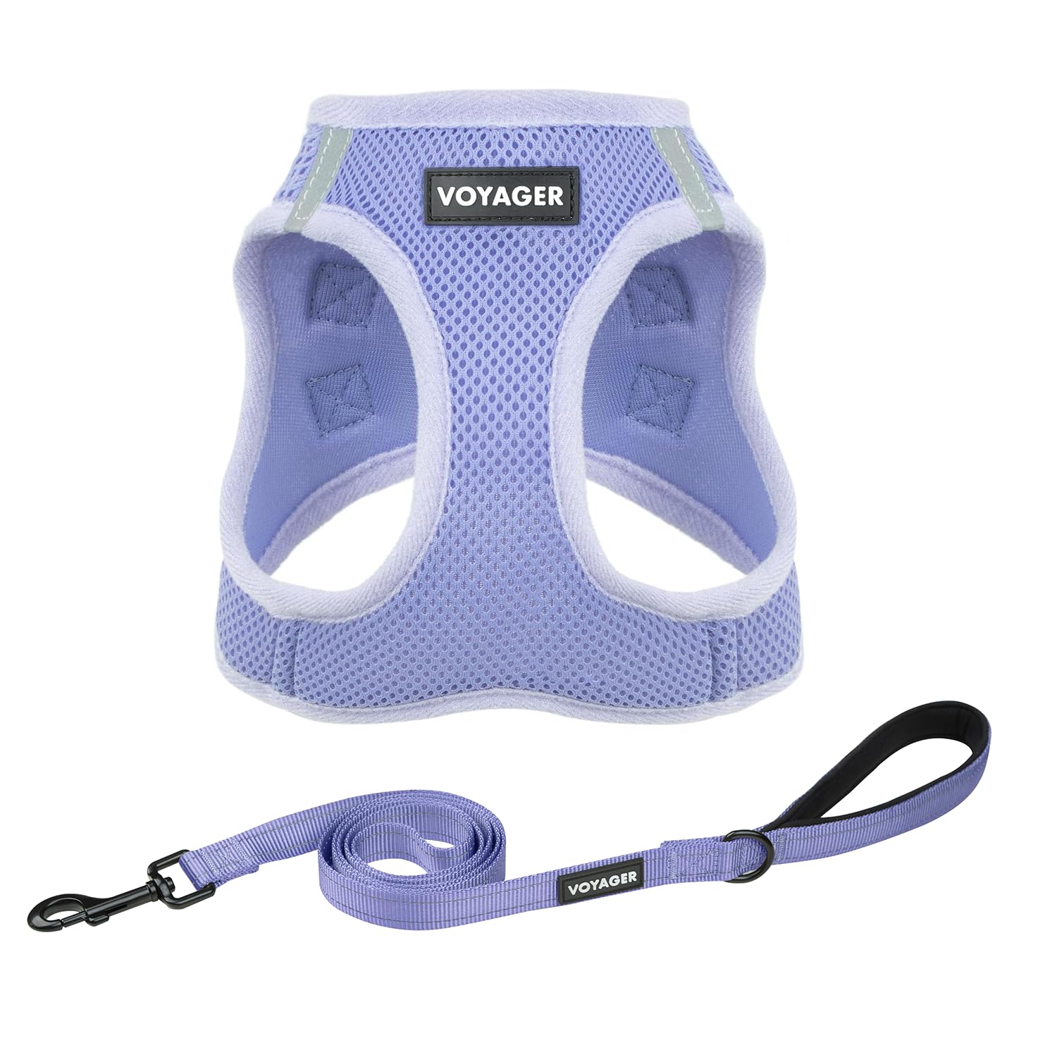 Best Pet Supplies Voyager Step-in Air All Weather Mesh Harness and Reflective Dog 5ft Leash Combo with Neoprene Handle, for Small, Medium and Large Breed Puppies - Lavender, XL