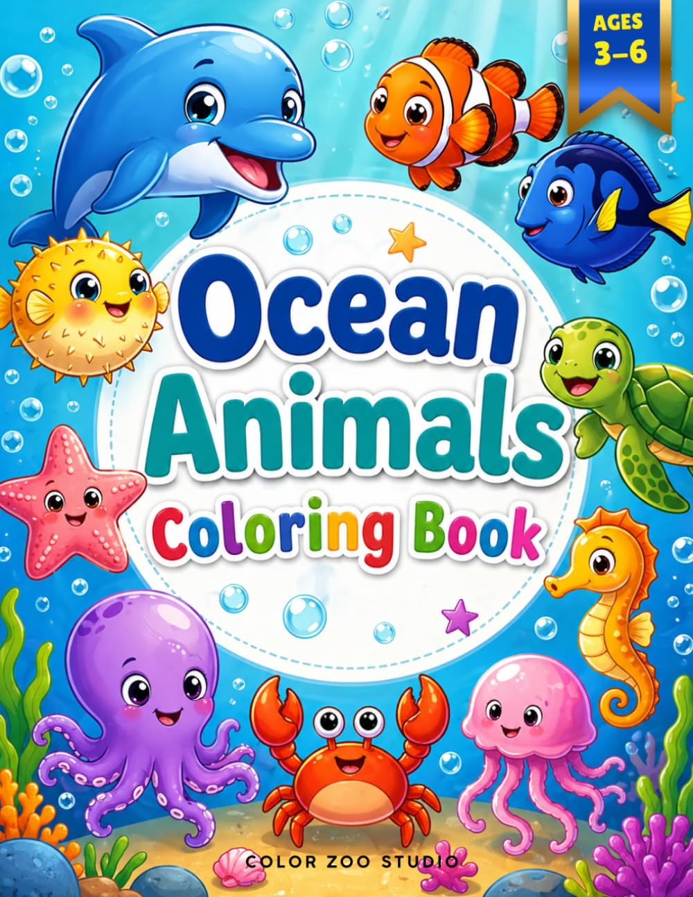 Ocean Animals Coloring Book: For Kids Ages 3-6