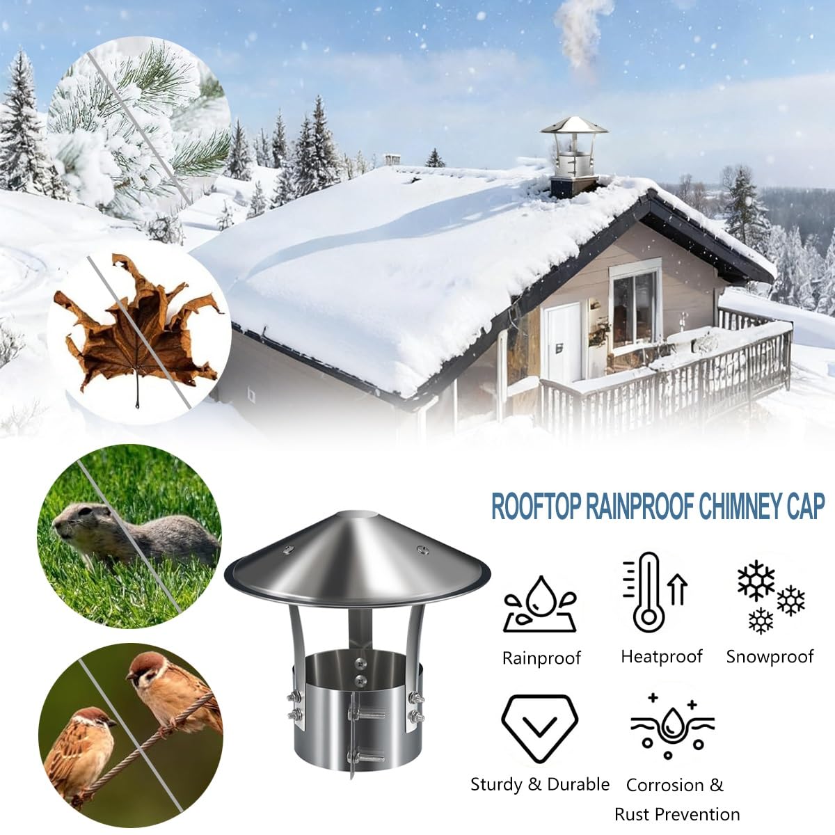 Tapa de chimenea de acero inoxidable, resistente a la intemperie, ajustable, redonda, para estufa de leña/aceite, escape de chimenea, diámetro de 3 a 7 pulgadas, protección duradera contra la lluvia