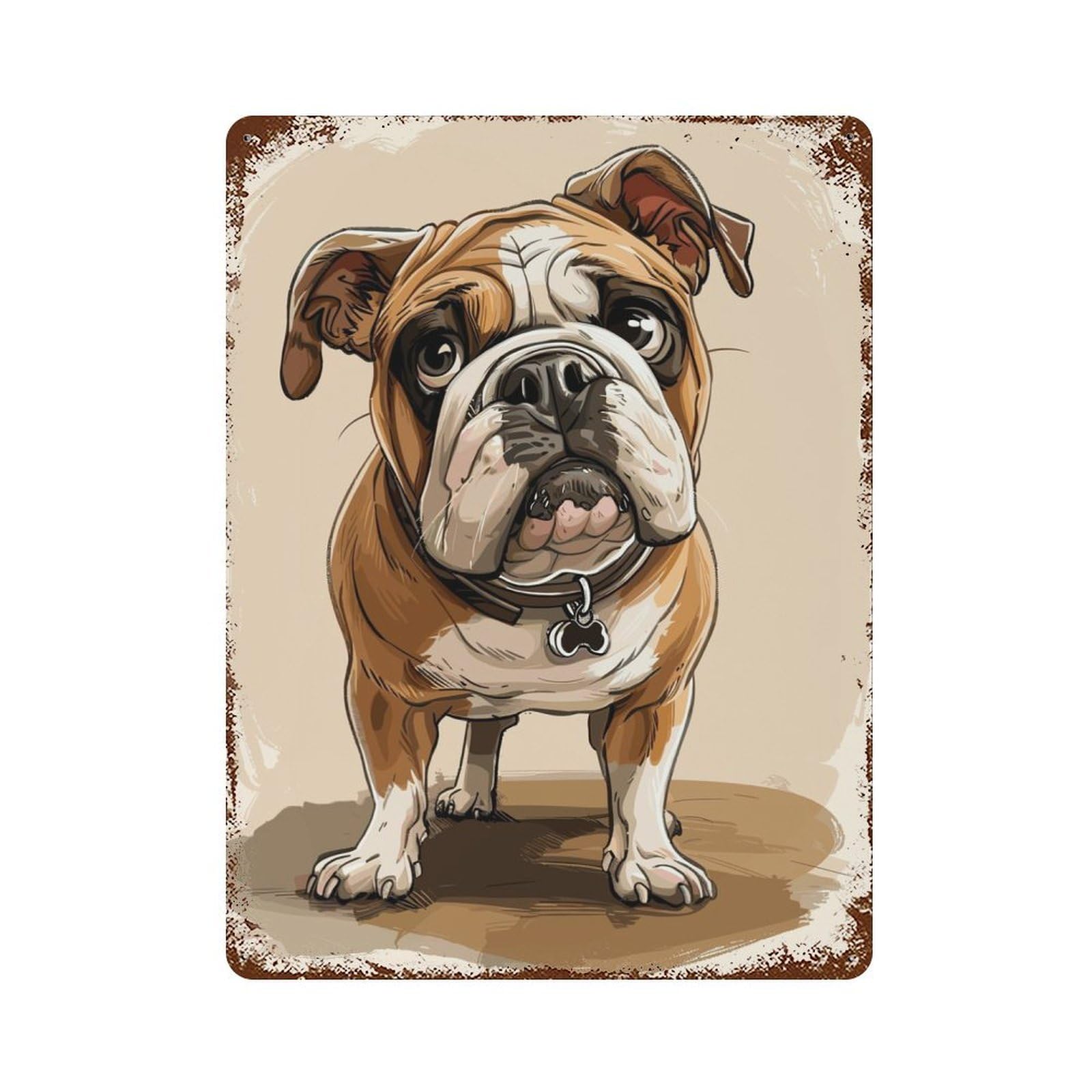 Bulldog Caricature Rusty Metal Tin Sign 15.7"x11.8", Ideal for Farmhouse, Kitchen And Entryway Decor