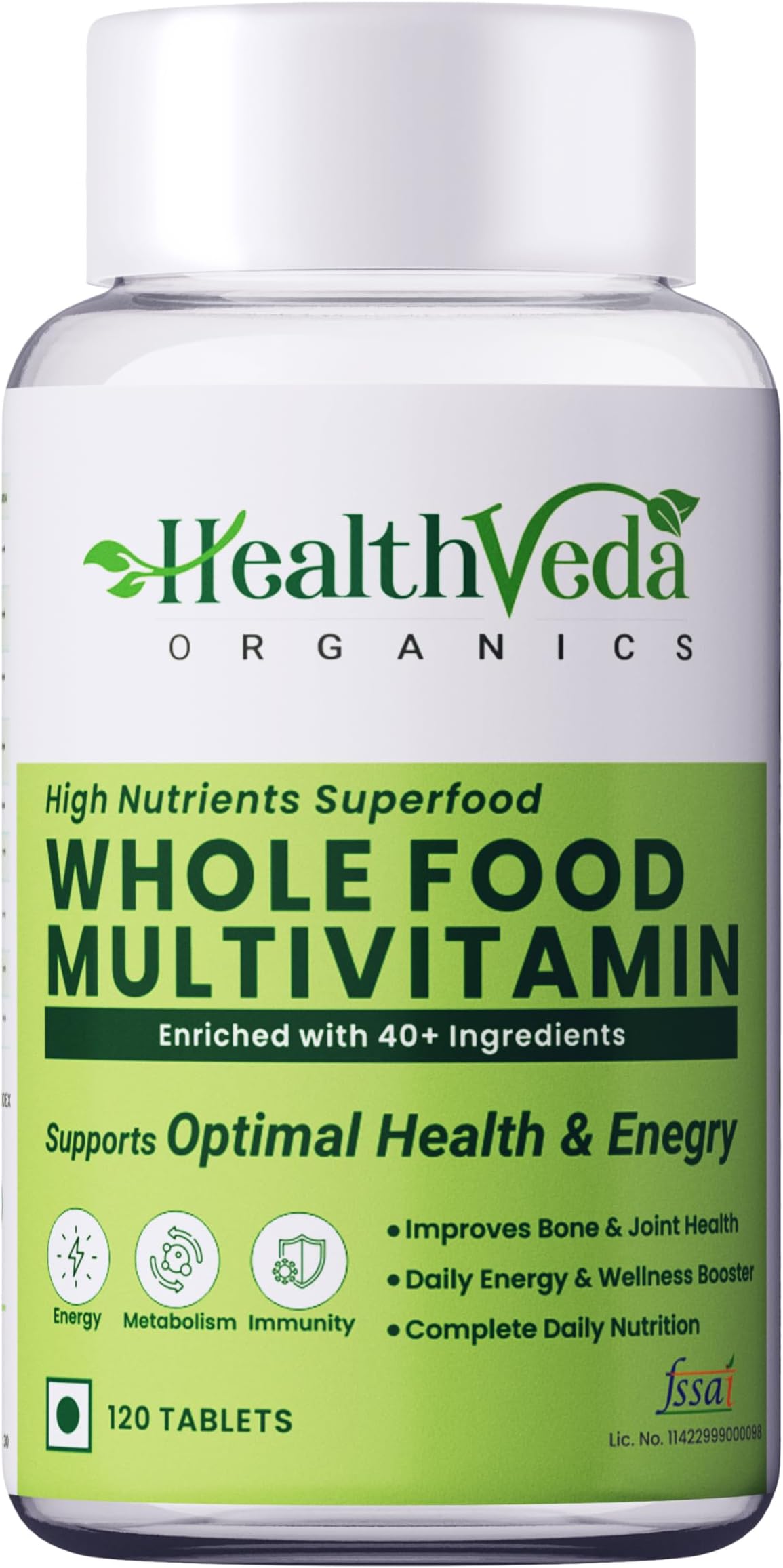 Health Veda Organics Whole Food Multivitamin – Natural Vitamins & Minerals for Daily Energy & Immunity Support – 120 Veg Tablets