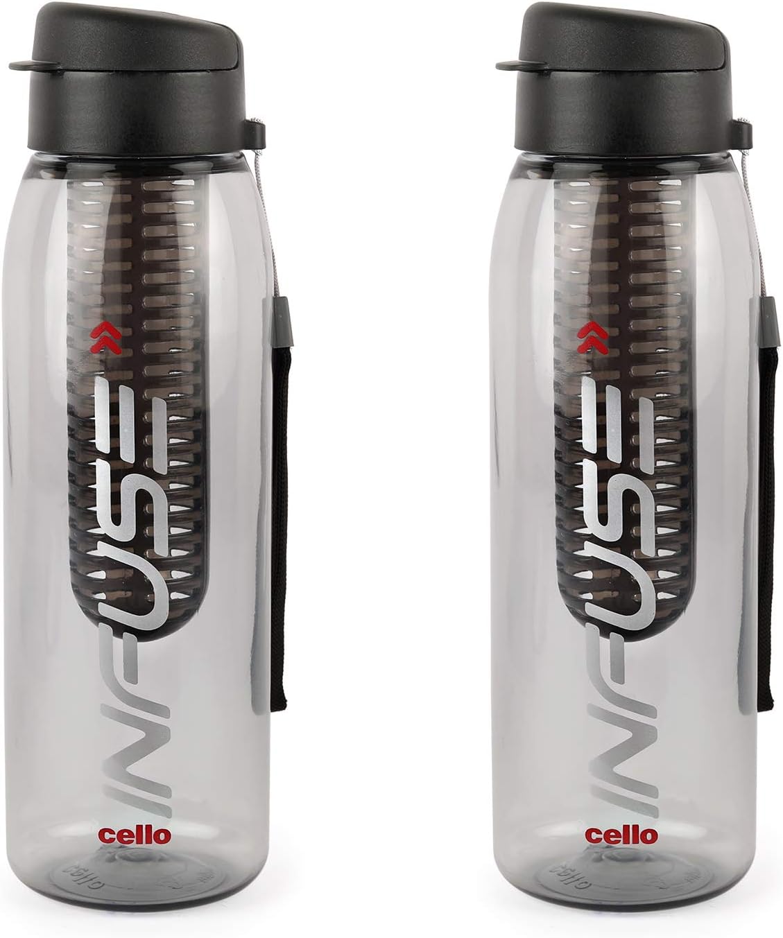 Cello Infuse Plastic Water Bottle Set, 800ml, Set of 2, Black