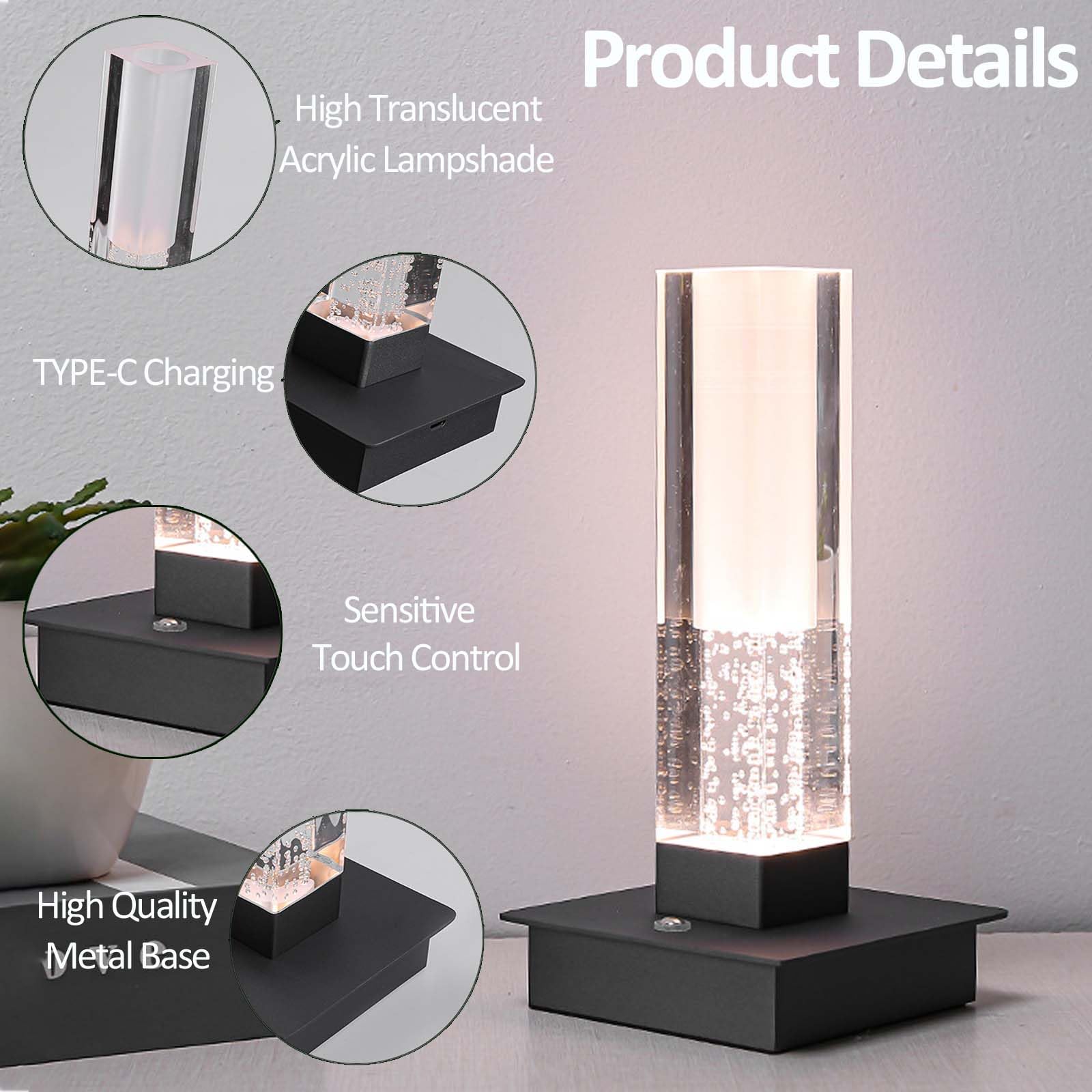 LED Akku Tischleuchte, Kabellose Tischlampe Aufladbar Dimmbar Touch-Control mit 3 Farbtemperatur Nachttischlampe USB Lampe Aufladbar Leselampe für Abendessen, Lesen, Schlafzimmer, Garten