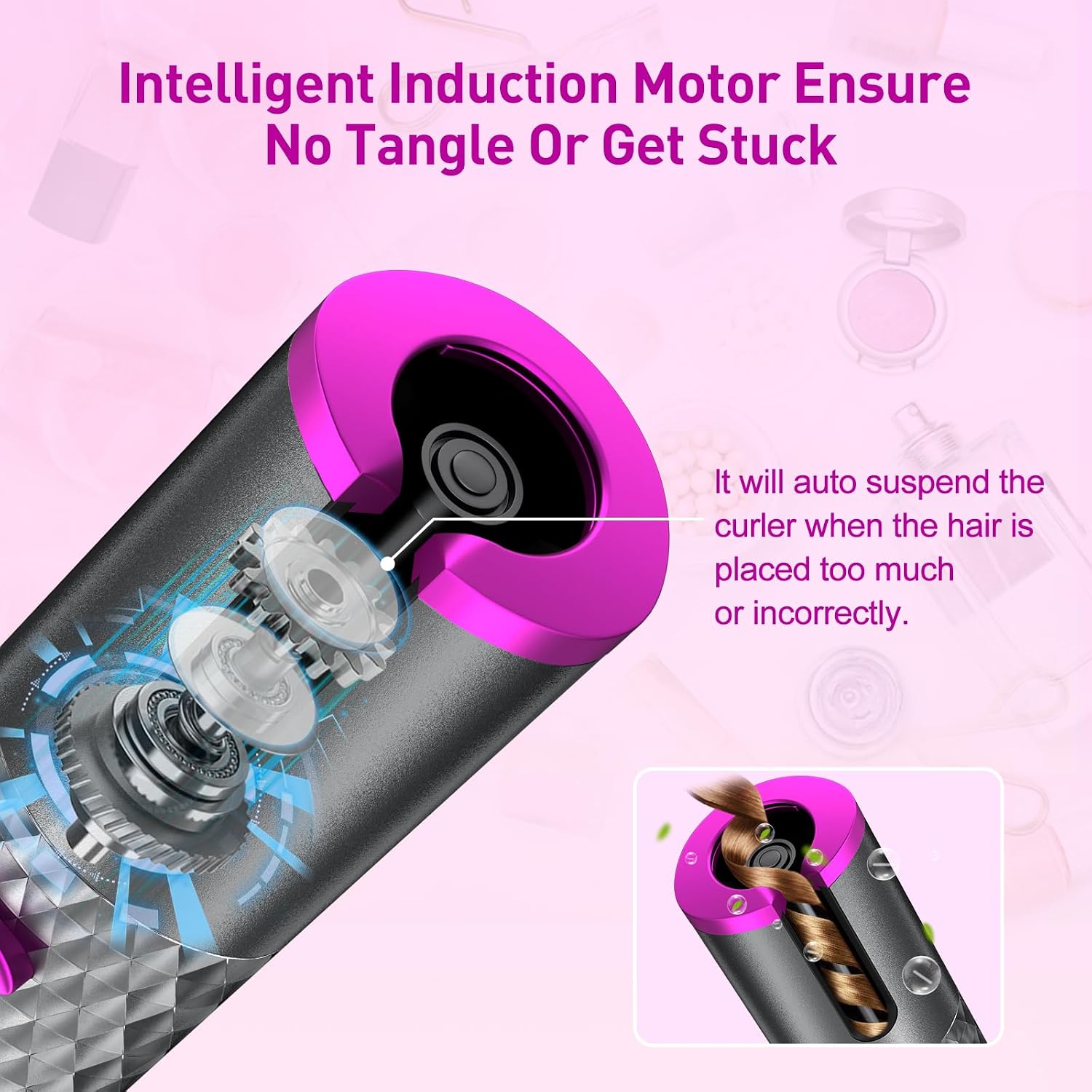 Automatic Curling Iron, Cordless Auto Hair Curler, Rotating Curling Iron with 6 Temps & Timer, Portable Rechargeable Ceramic Barrel Hair Wave Wand, Fast Heating Spin Curling Irons for Styling