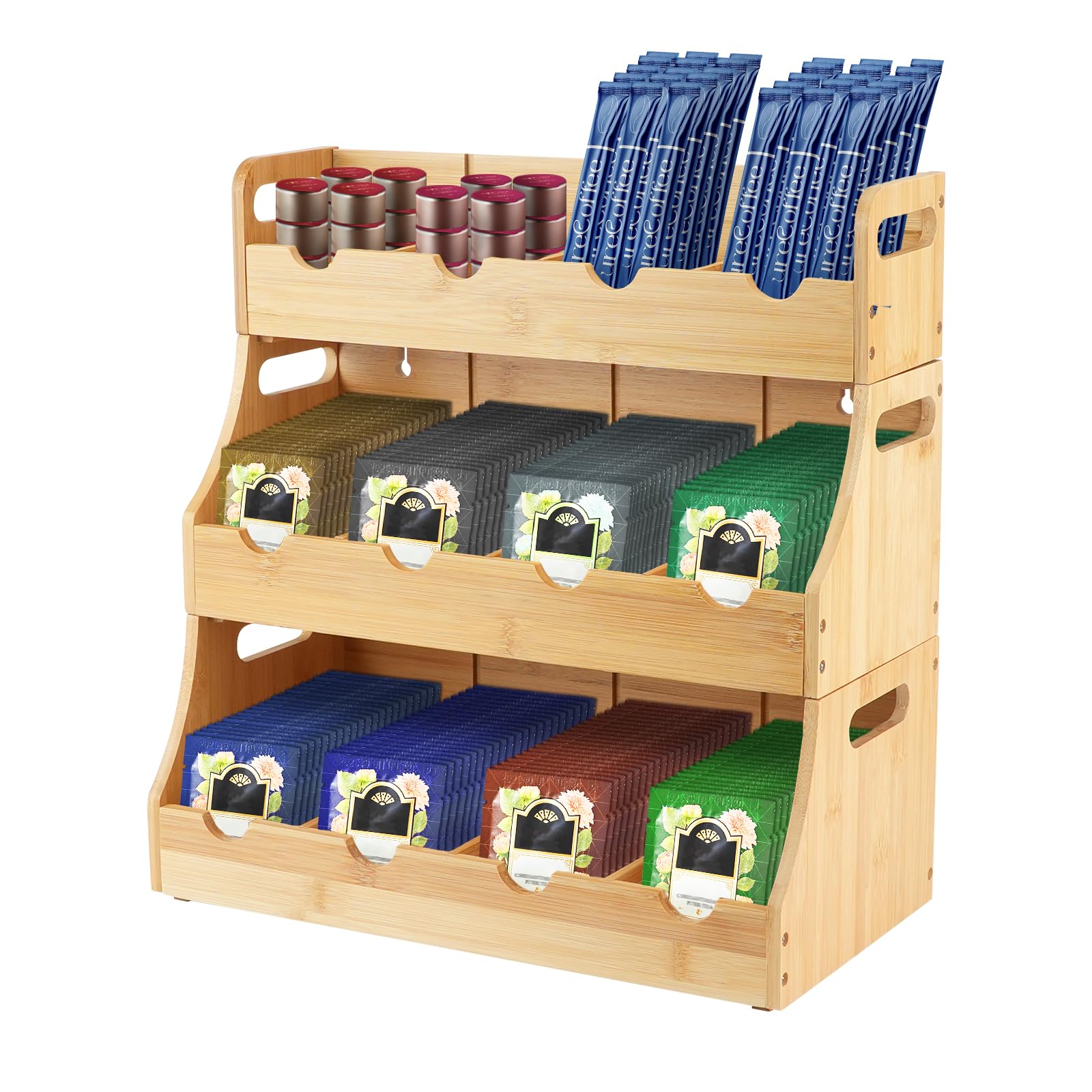  **Bamboo Standing Herbal Tea Bag Holder per 3 Piani ad Muratura con Grande Capacità per Sachetti di Erbe da Tè e Zucche
