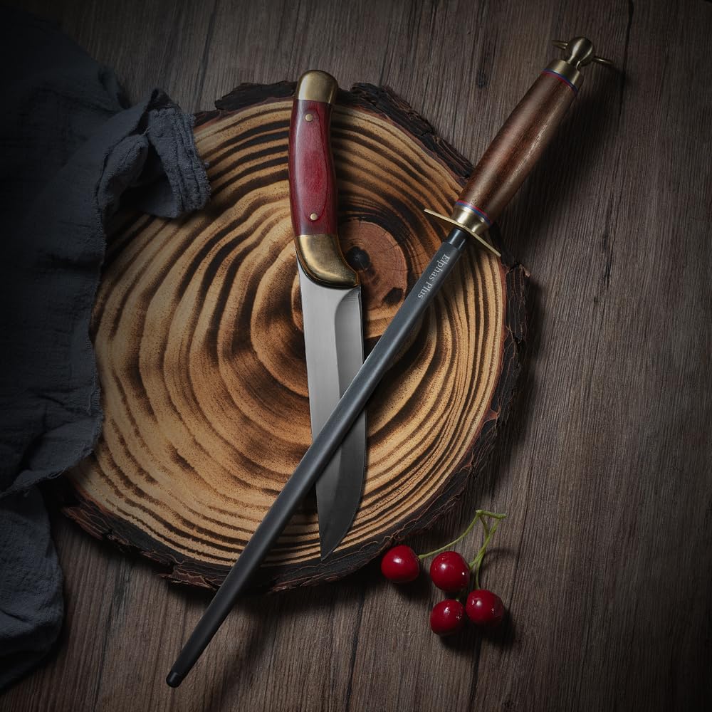 Professional Honing Rod, Black Carbon Steel, 12 Inch, Medium Grit Knife Sharpener with Storage Box NO.29 (12) - Image 2