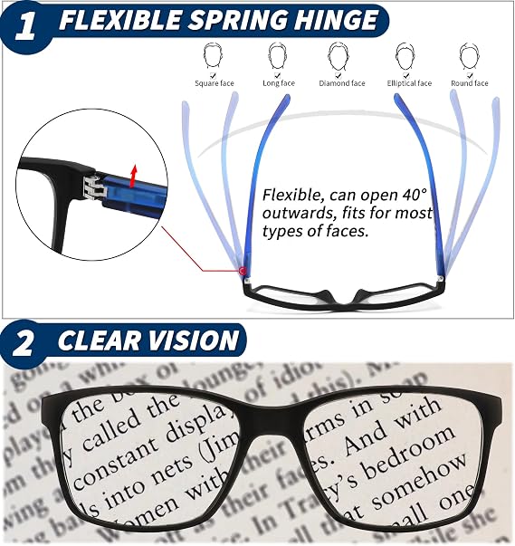 3 Pack Reading Glasses for Men Blue Light Blocking with Spring Hinge