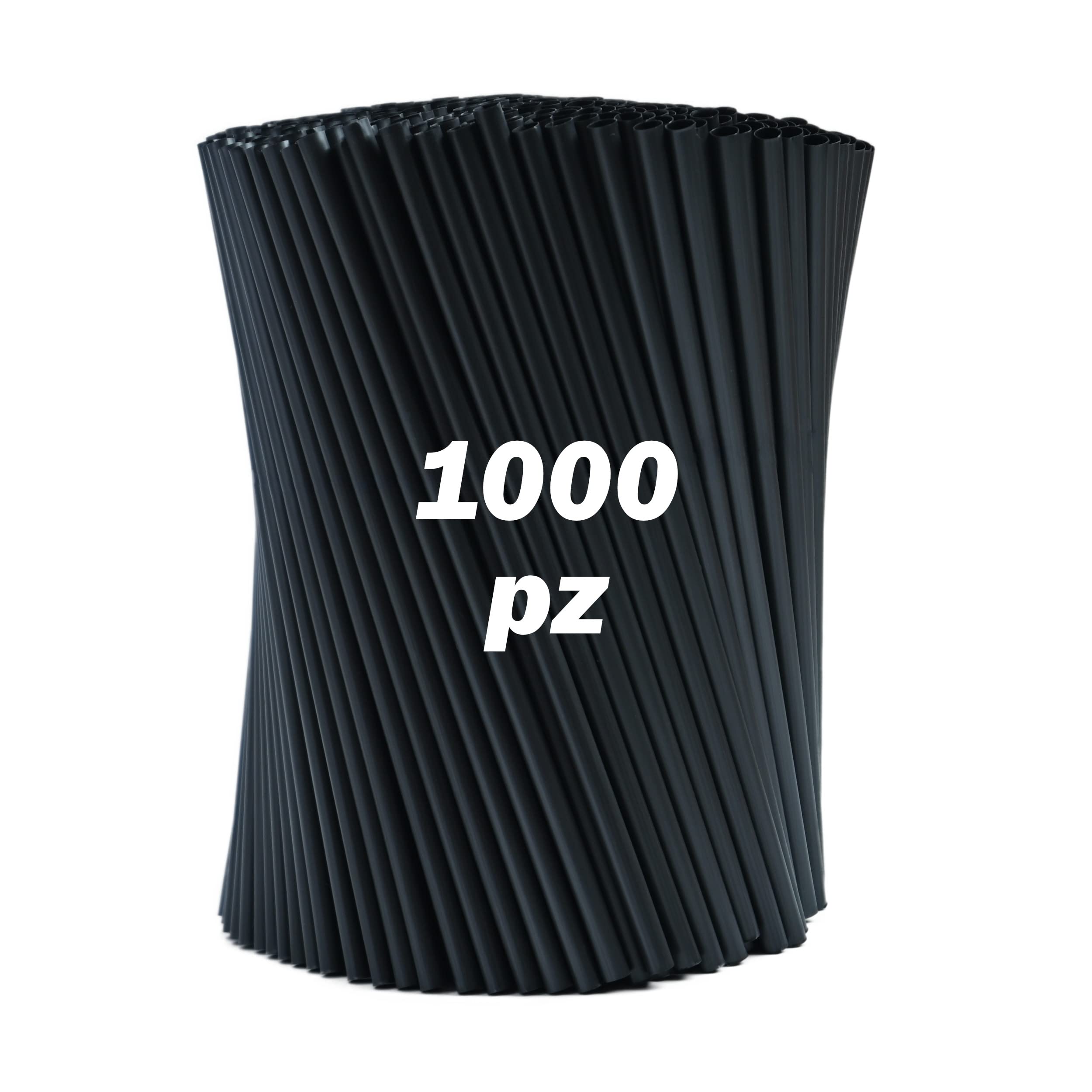 1000 Cannucce Nere Biodegradabili - lunghe 21 cm x 7 mm - Cannucce compostabili uguali a quelle di plastica adatte per cocktail, bar e catering. Resistenti fino a 40 gradi