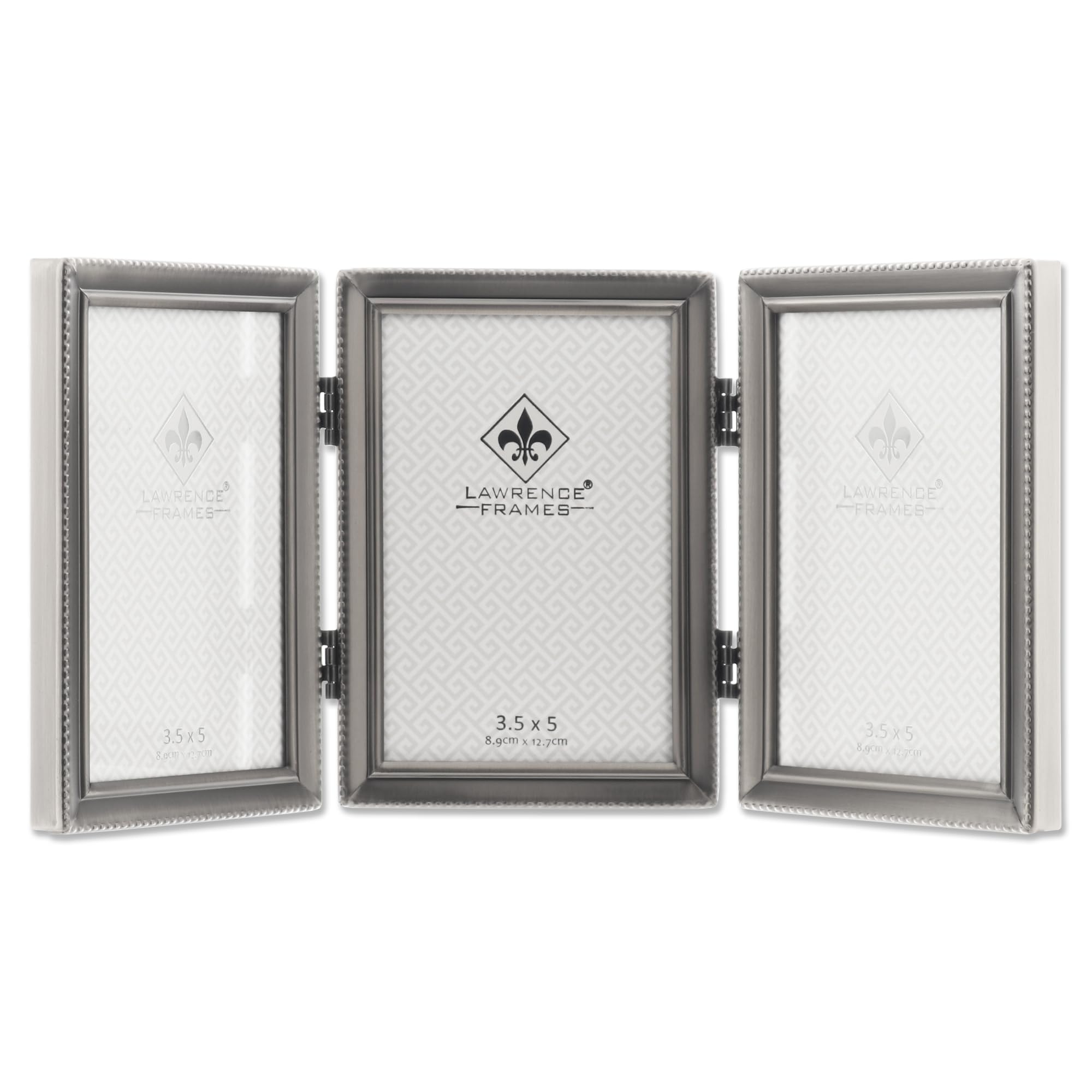 Lawrence Frames 11535T Antiker Bilderrahmen aus Zinn, aufklappbar, 7,6 x 12,7 cm, Perlenrand-Design – Ansicht 2
