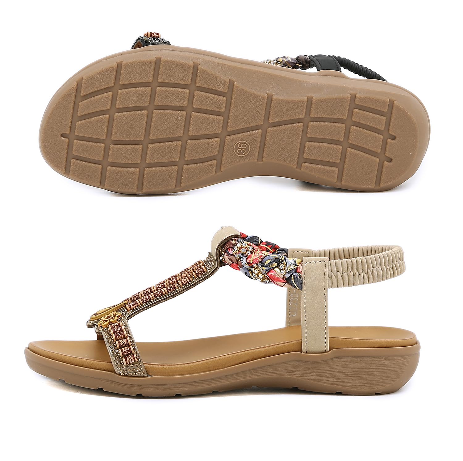 Meik Mangni Mujer Sandalias Planas Verano Bohemio Sandalias de Playa Punta Abierta Clip Toe Pisos Cómodo Casual Zapatos 36-42 EU