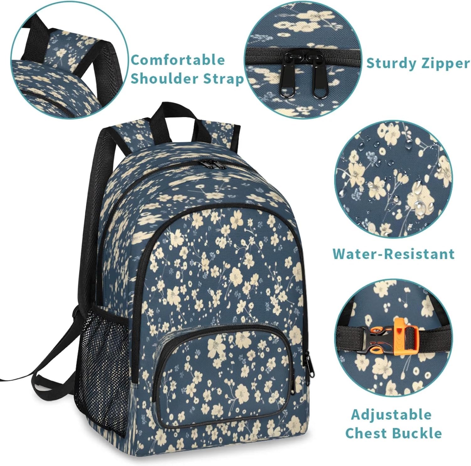 Flower Wildflower Large Capacity Backpack, 18 Inch Multi Pocket Laptop Tablet Backpacks Business Travel Hiking Daypack Casual Rucksack for Women Men Gifts
