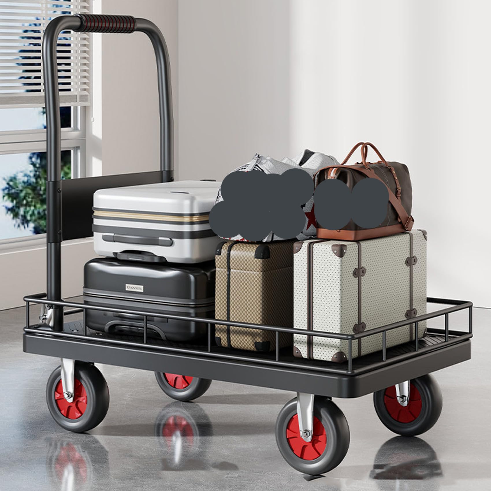 Rojo,90cm,Carretilla Plegable, Carretilla de Transporte Plegable, Rodillos móviles portátiles para Muebles Pesados, Capacidad de Carga 225 KG con 4 Ruedas Área de Carga Extra Grande