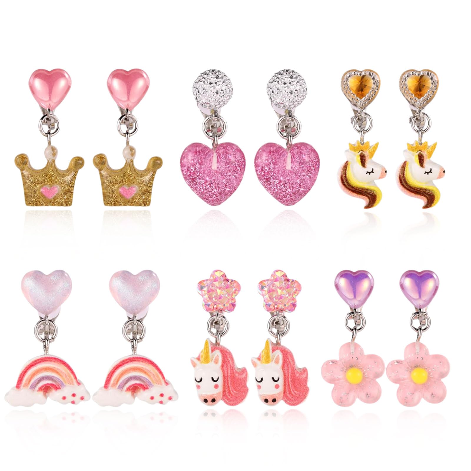 Pinkgarden – 6 Paires De Boucles D'oreilles Clip Licorne – Enfant Fille – Cadeau Anniversaire