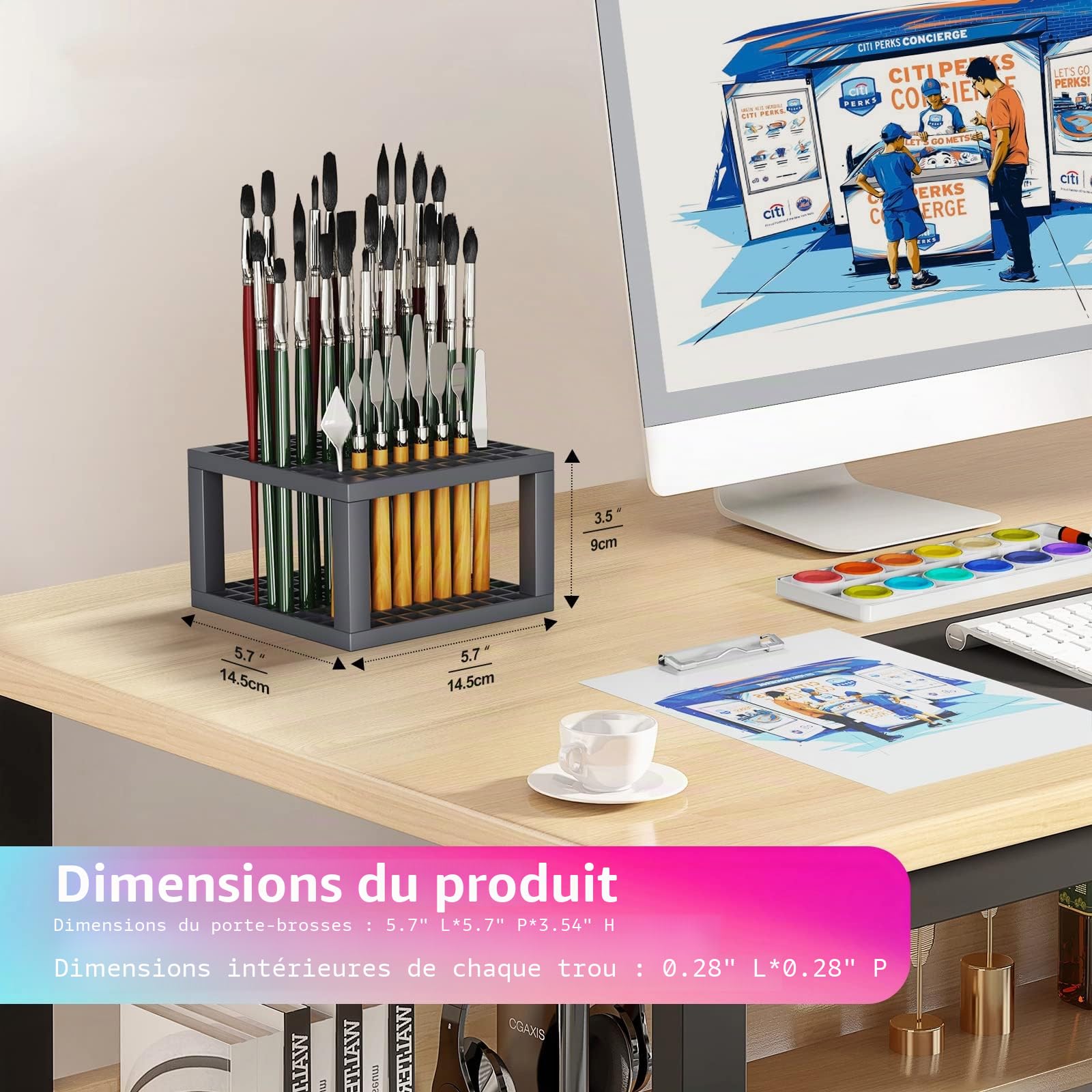 Organiseur de peinture acrylique à 6 couches et support de pinceaux à peinture à clipser - Facile à assembler - Pour loisirs créatifs, modèles miniatures - Gris (Grey)