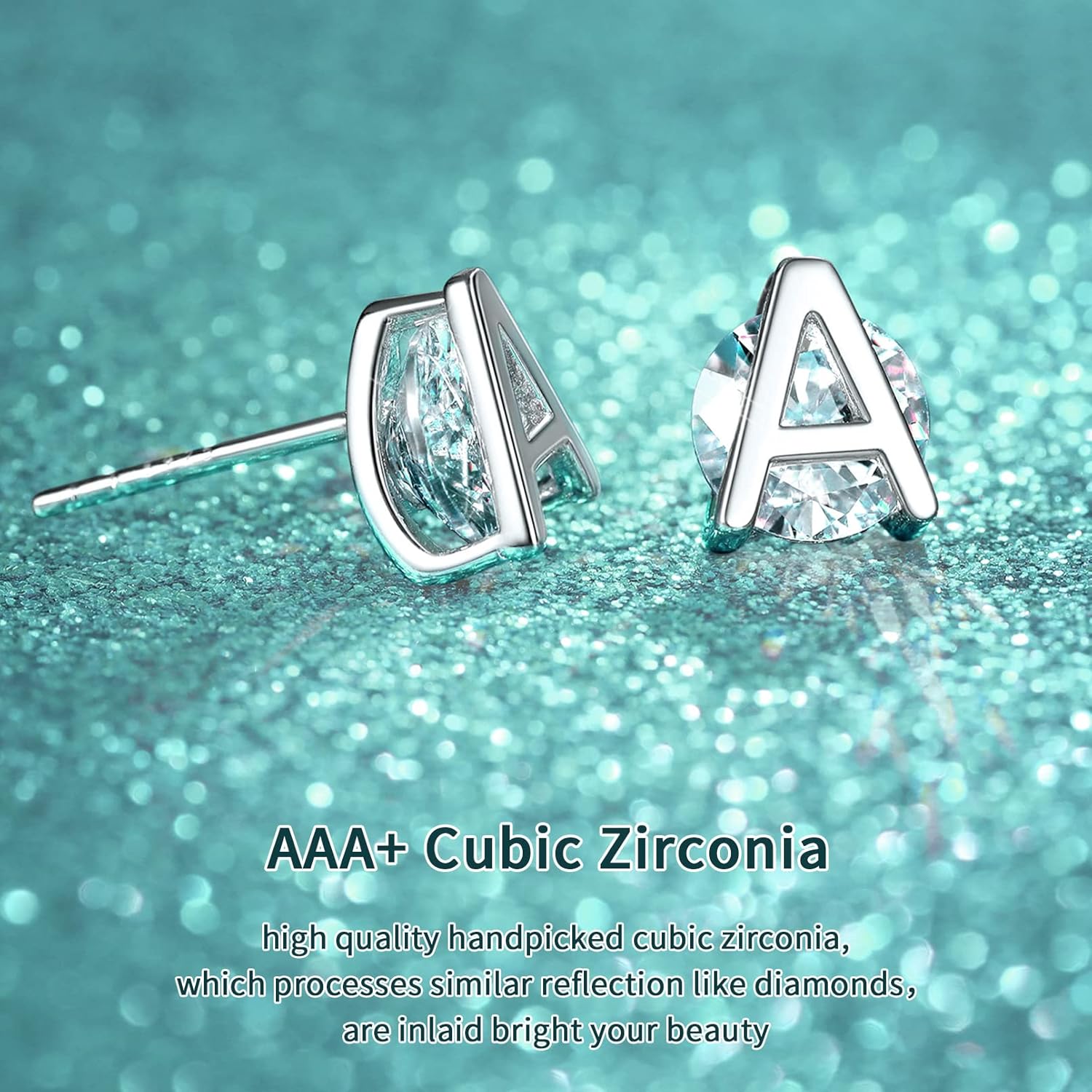 ChicSilver 925 Sterling Silver Initial Stud Earrings for Women, Small Cubic Zirconia Letter Earrings Hypoallergenic, Dainty Personalized Jewelry with Gift Box