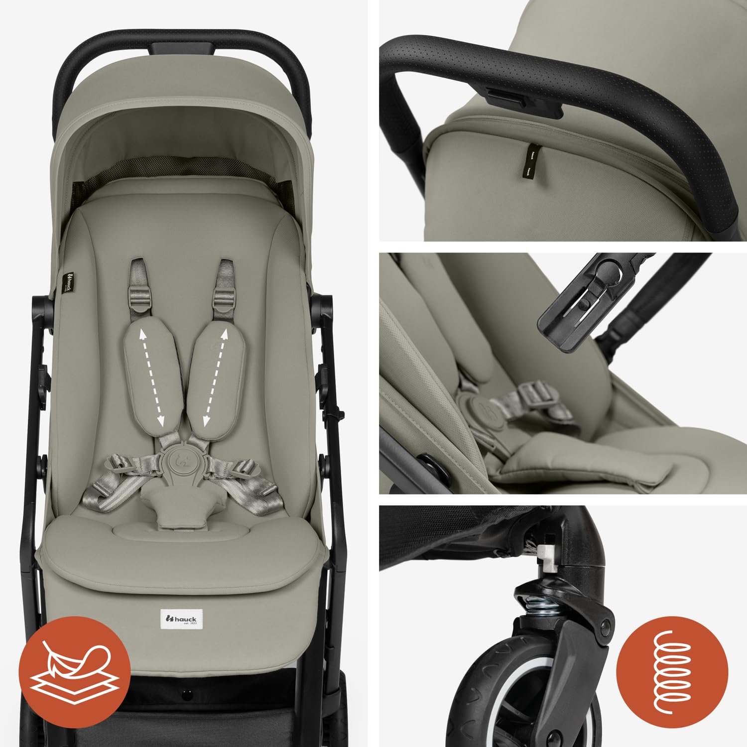 hauck Fly N Care Poussette Canne Ultra Compacte et Légère, Poussette Voyage Pliable Une Main, Position Allongée dès Naissance jusqu'à 22 kg, UV 50+, Adaptateurs Cosy, Sac de Transport - Vert Sauge