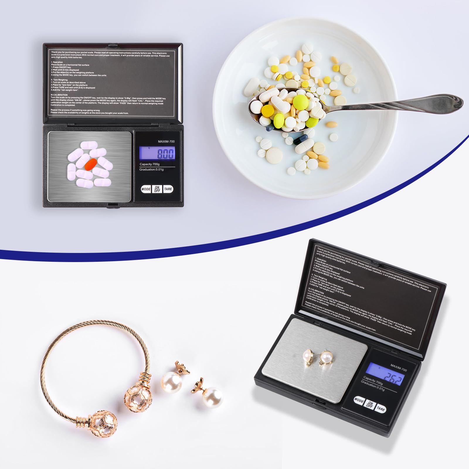 Vinabo Bilancia Precisione 700g/0.01g, Portatile Bilancino per Gioielli, Bilancia di Precisione 0.01g,Digital Pro Pocket, con Display LCD e 7 Unità, Funzione Tara, per Cucina Cucinare, Caffè, Farmaci