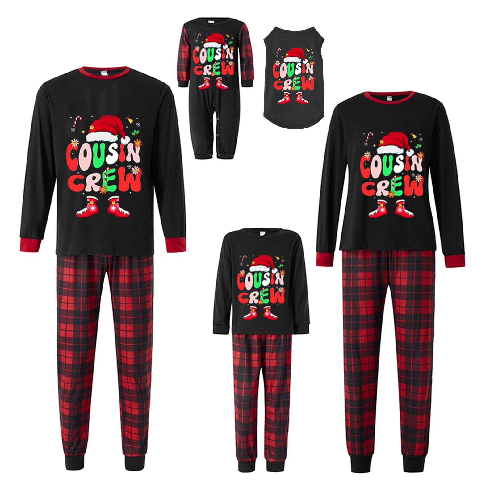 Family Christmas Pjs Matching Sets, Plaid Christmas Matching Jammies Pajamas Holiday Sleepwear for Adult Kids (Cousin Crew Black, Kids 4T)