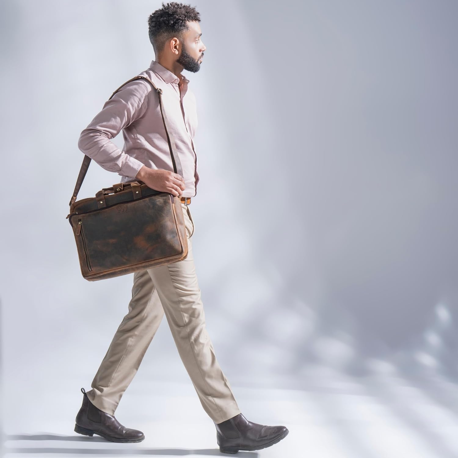 Handmade World Leather Briefcase For Men 'The Contemporary' Fits Upto 17 Inch Laptop Computer Messenger Satchel Crossbody Shoulder Bag For Business Travel Office Work - Image 2