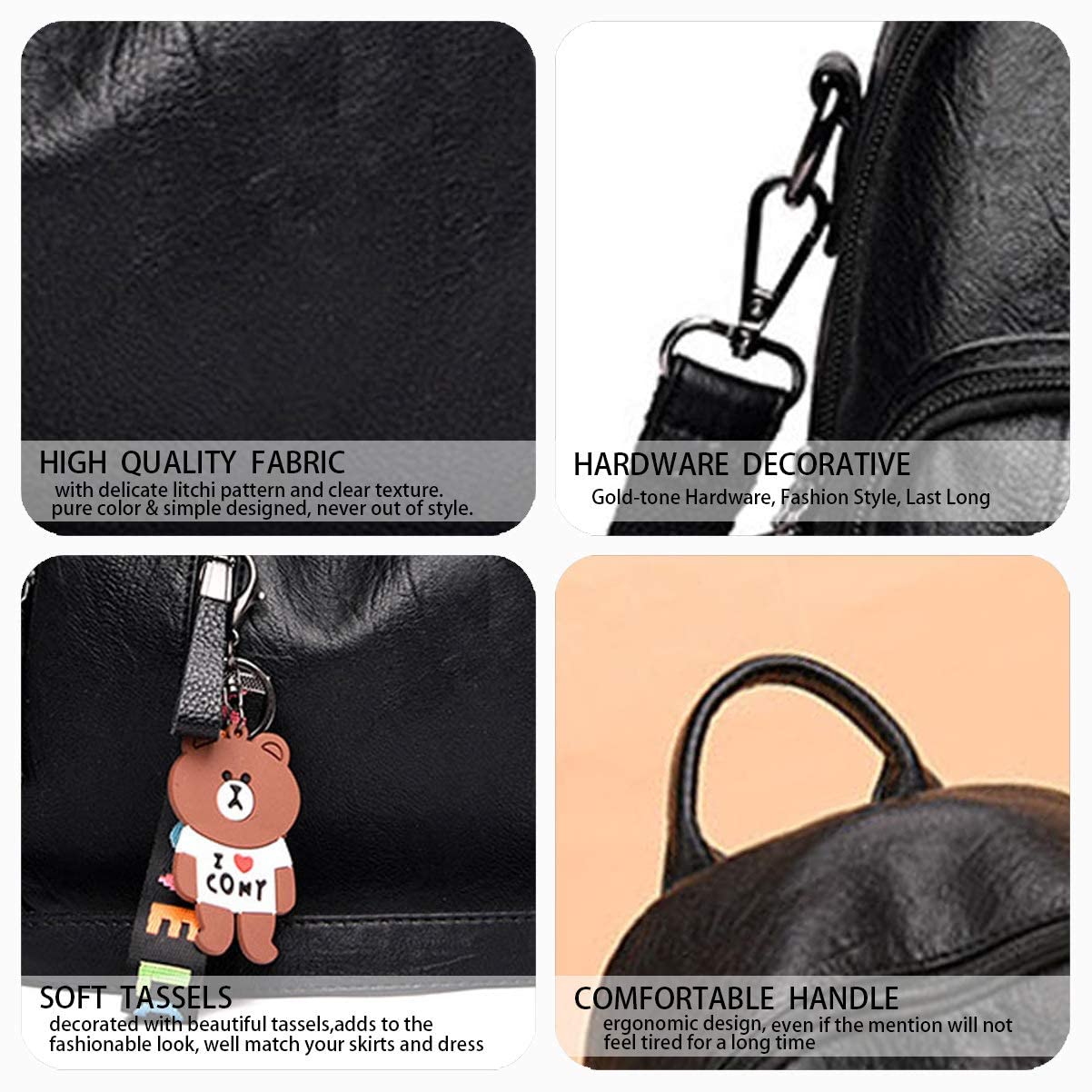 AINUOEY Donna Borse a Zaino Borsa a Zainetto Elegante Tracolla Zaini Firmate Marca Zainetti Antifurto PU pelle 76656 1 pz Nero