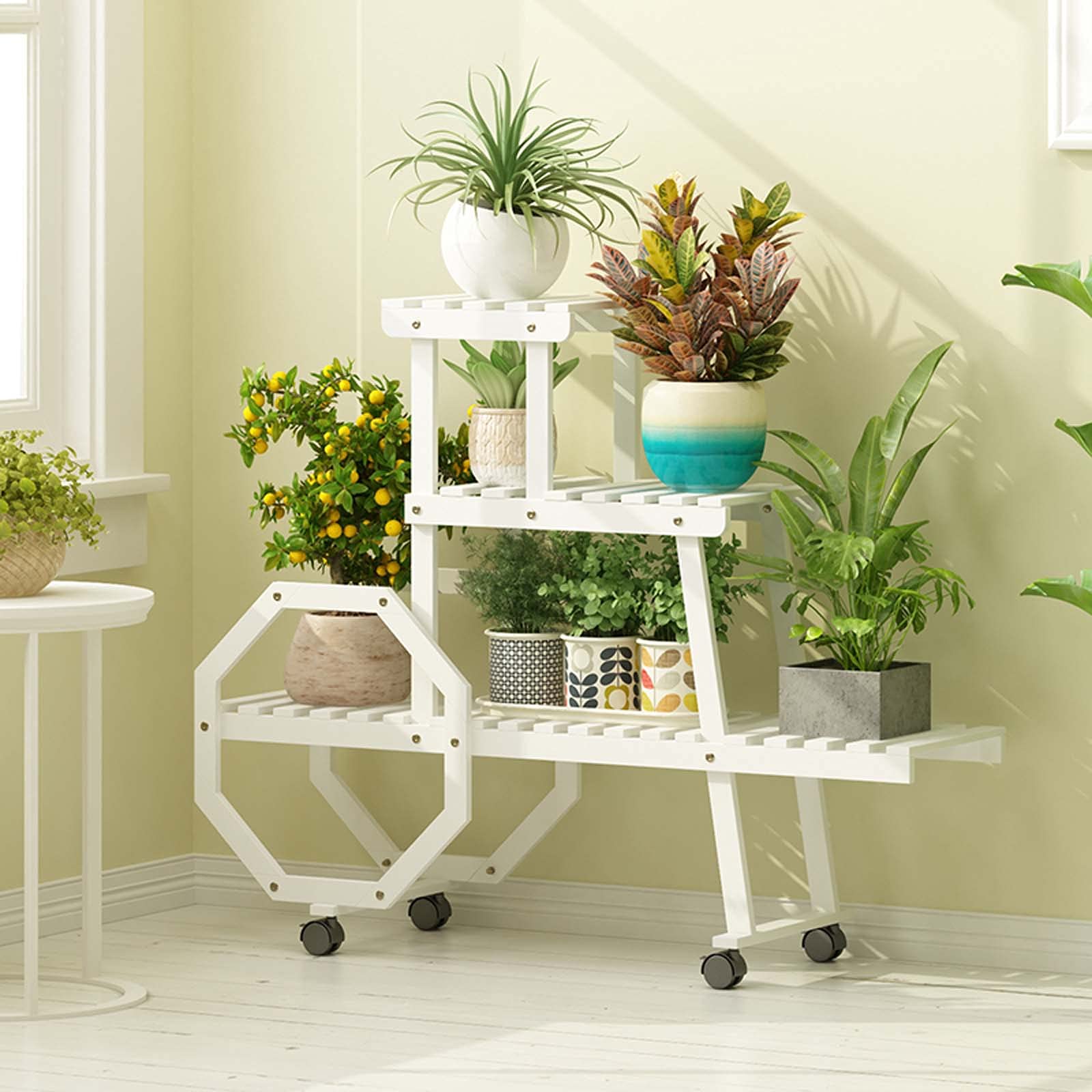 Support à Plantes Tournant Avec Roulettes – Diamètre 20 Cm, Bois, Mobile Pour Intérieur/Extérieur