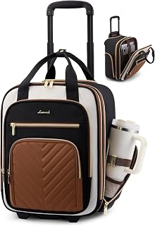 LOVEVOOK Underseat Carry-On with Tumbler Holder, TSA-Friendly Spinner Luggage