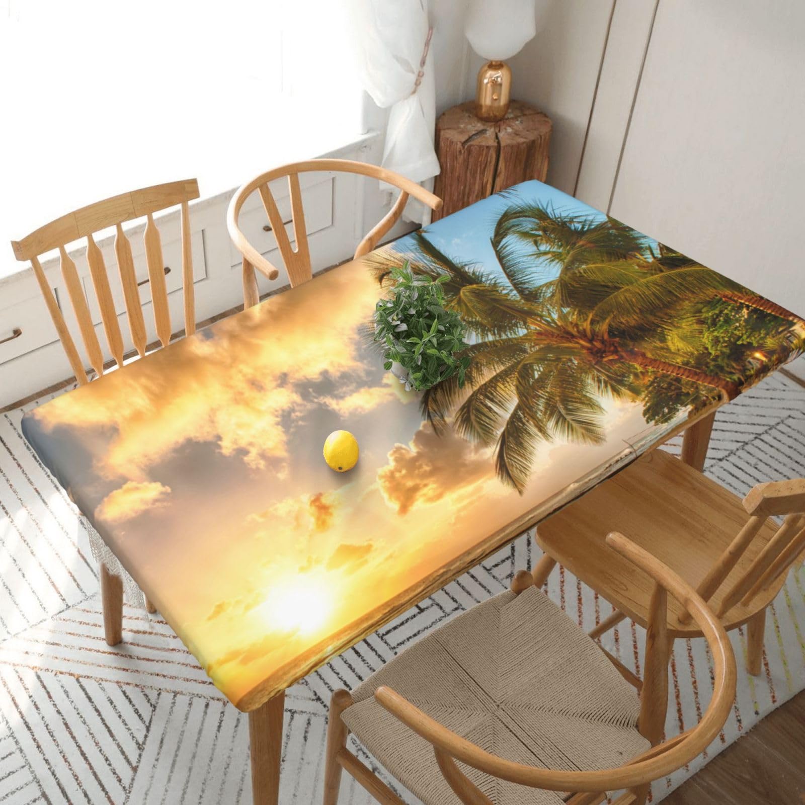 BNVSADC Sunset Hawaiian Palm Tree Printed 5FT Tablecloth Polyester Kitchen Water Resistant Table Cloth Dining Table Decoration Table Covers, 152x76 CM