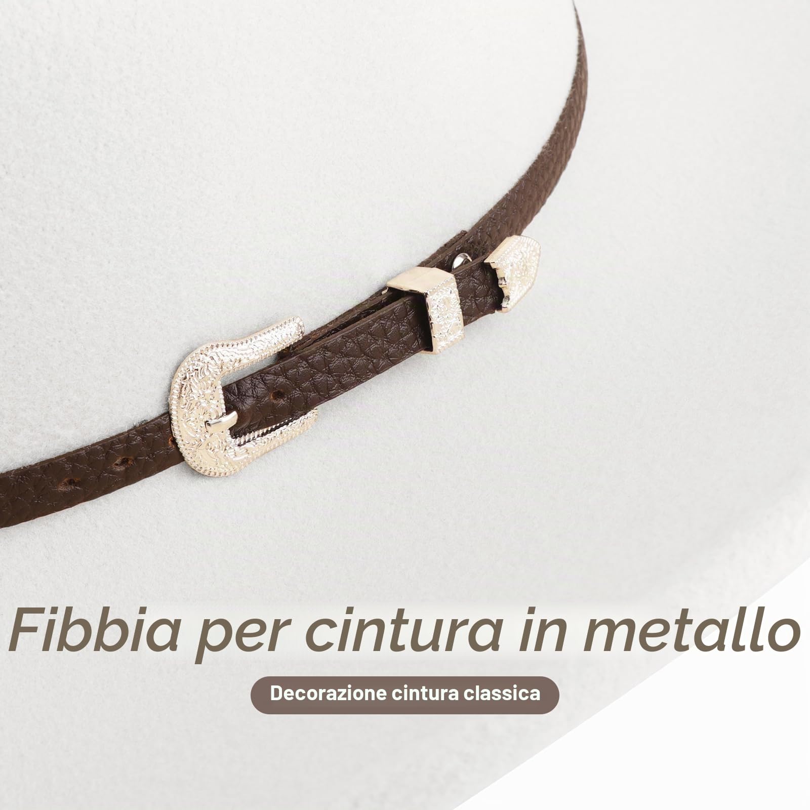 DRESHOW Cappello da Cowboy Donna Classico Cappello Western Retro a Tesa Larga Modellabile con Fibbia e Cintura Cappelli in Feltro Arrotolati Unisex
