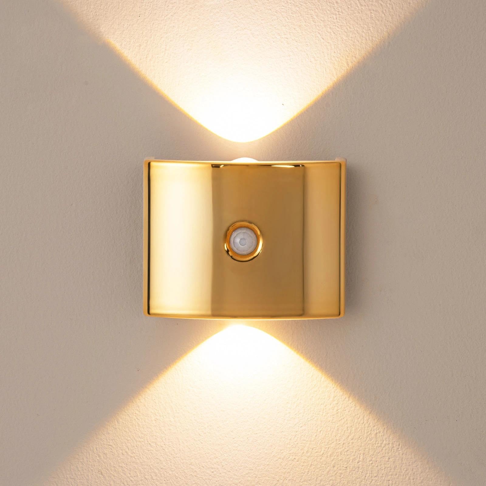 GAOHONGMEI Motion Sensor Night Light, Wireless Rechargeable Wall Lights(Gold,Tricolor Light)