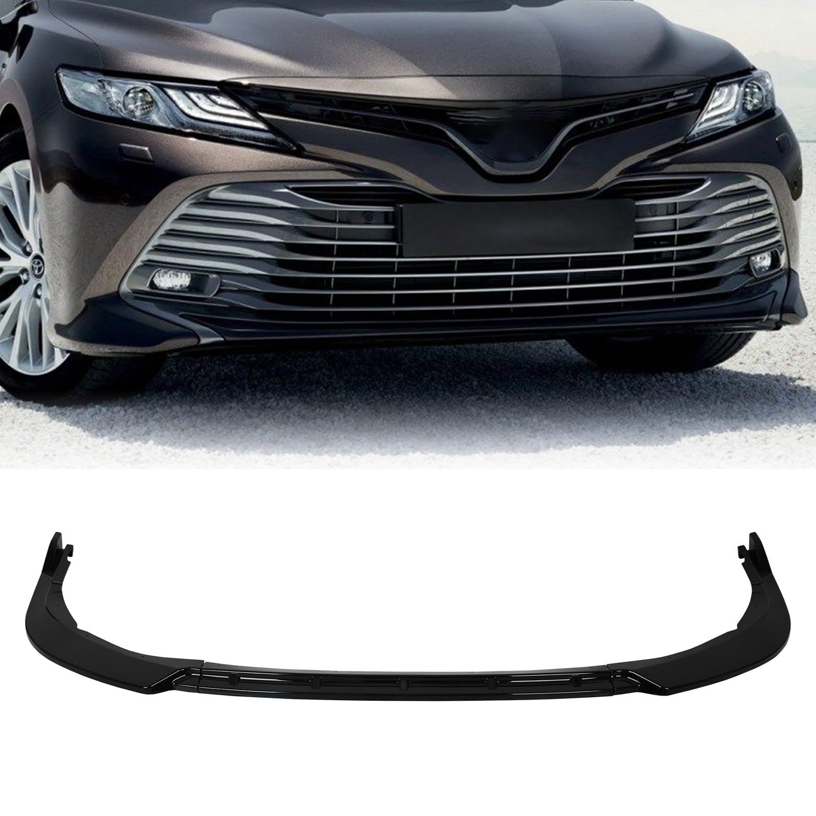 Front Bumper Lip Compatible with 2021-2023 Camry Hybrid SE XSE, Sporting Style Front Lip, ABS Plastic Material Front Lip Spoiler, Bumper Lip Anti-Collision & Wear, Glossy Black