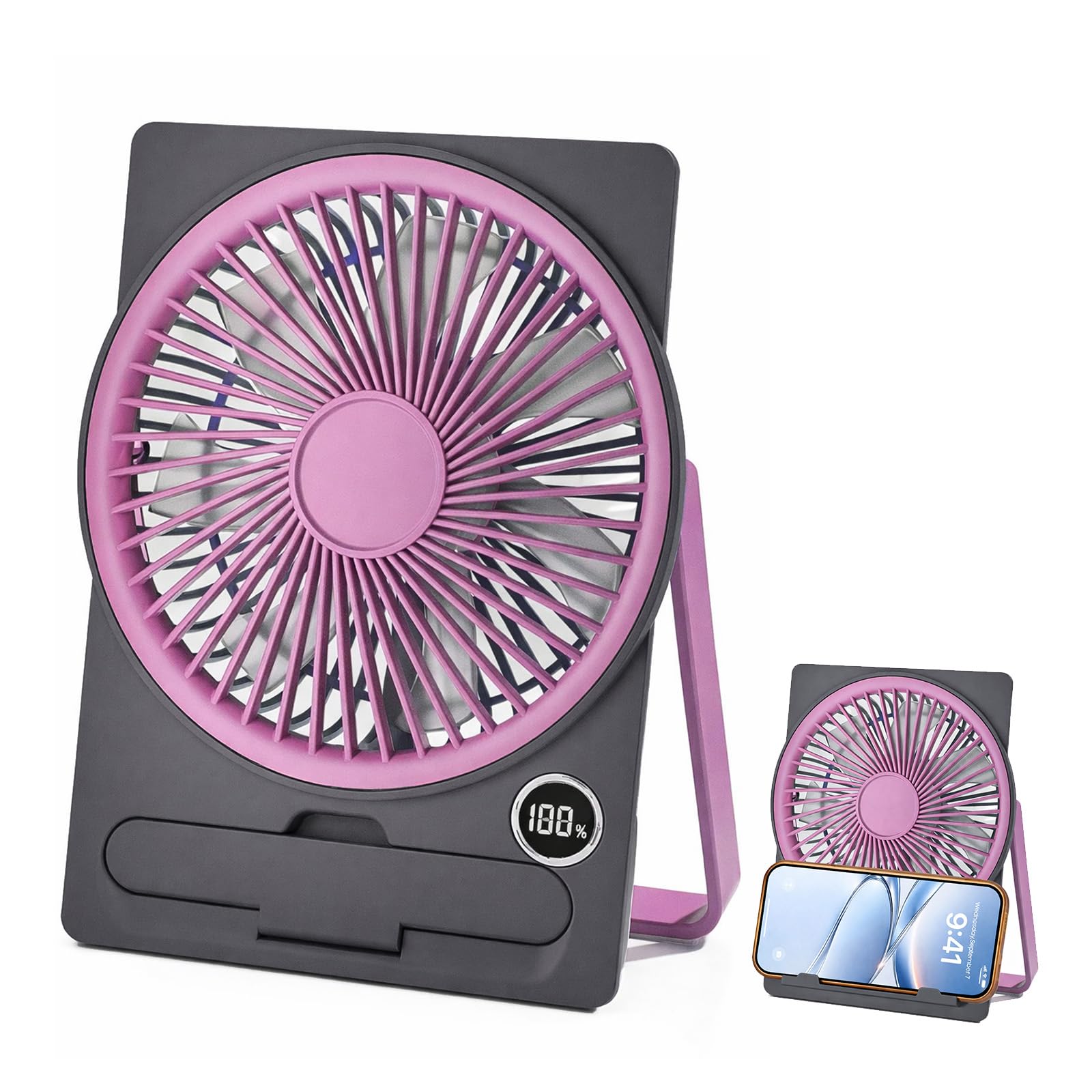 Ventilateur de Bureau, Ventilateur USB Silencieux, Mini Ventilateur Silencieux 5 Vitesses, avec Affichage LED, Petit Ventilateur Portable pour Bureau, Maison, Chambre à Coucher (Violet)
