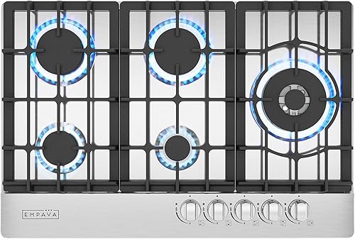 Miniatura 8 de Empava - Anafe de cocina de gas de 30 pulgadas con 5 quemadores sellados Italy SABAF, convertible NG/GLP, en acero inoxidable