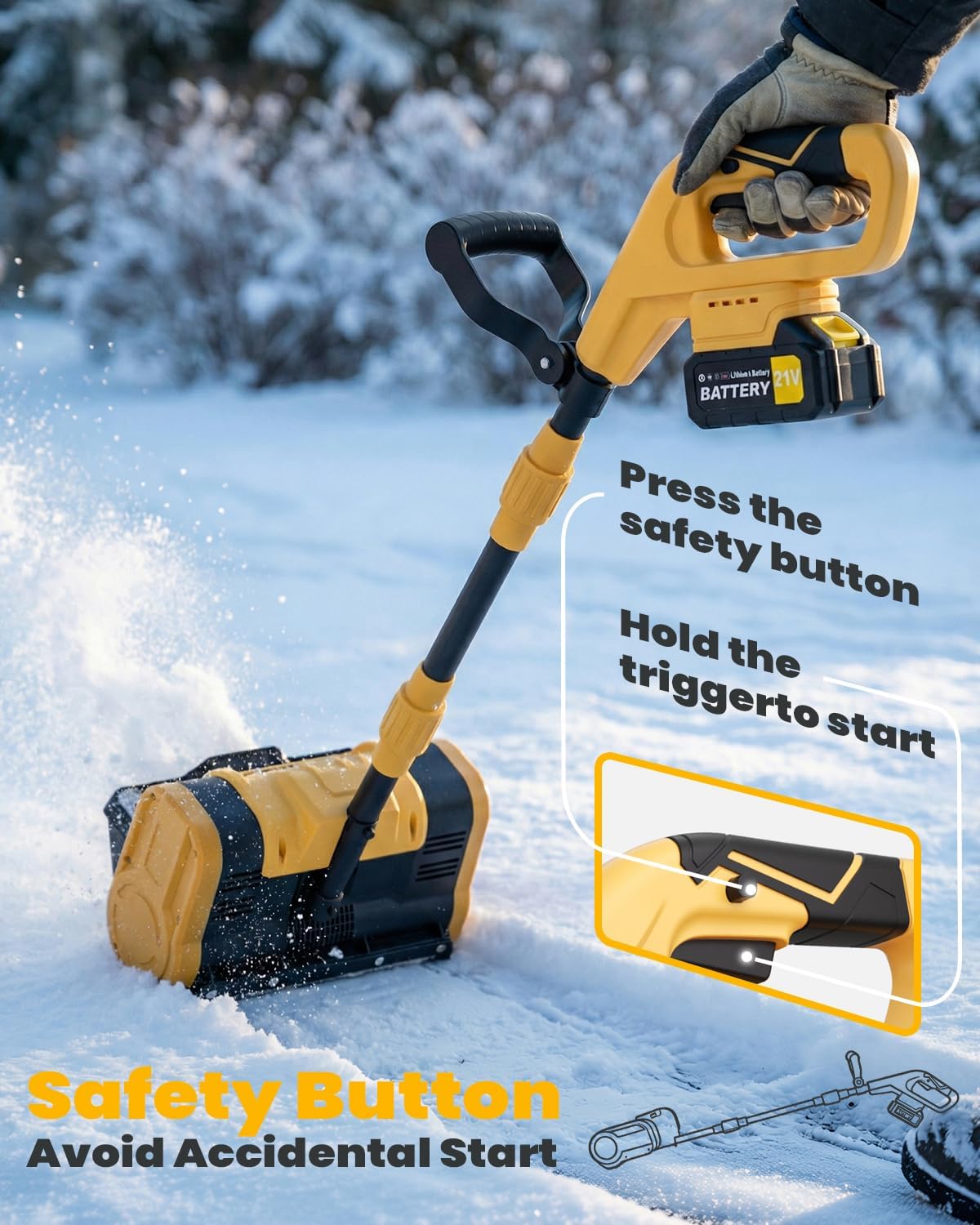 Cordless Snow Shovel Kit 21V 4.0Ah Battery – 12-Inch Brushless Electric Snow Blower with Adjustable Directional Throw – Lightweight Power Snow Thrower for Patios, Decks & Seniors