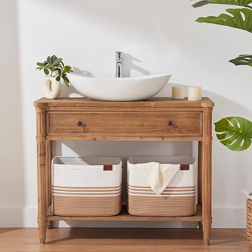 Miniatura 7 de Cestas de almacenamiento, paquete de 2 cestas de almacenamiento de 42 pulgadas de largo x 2 para organizar, cesta de lavandería para armario,