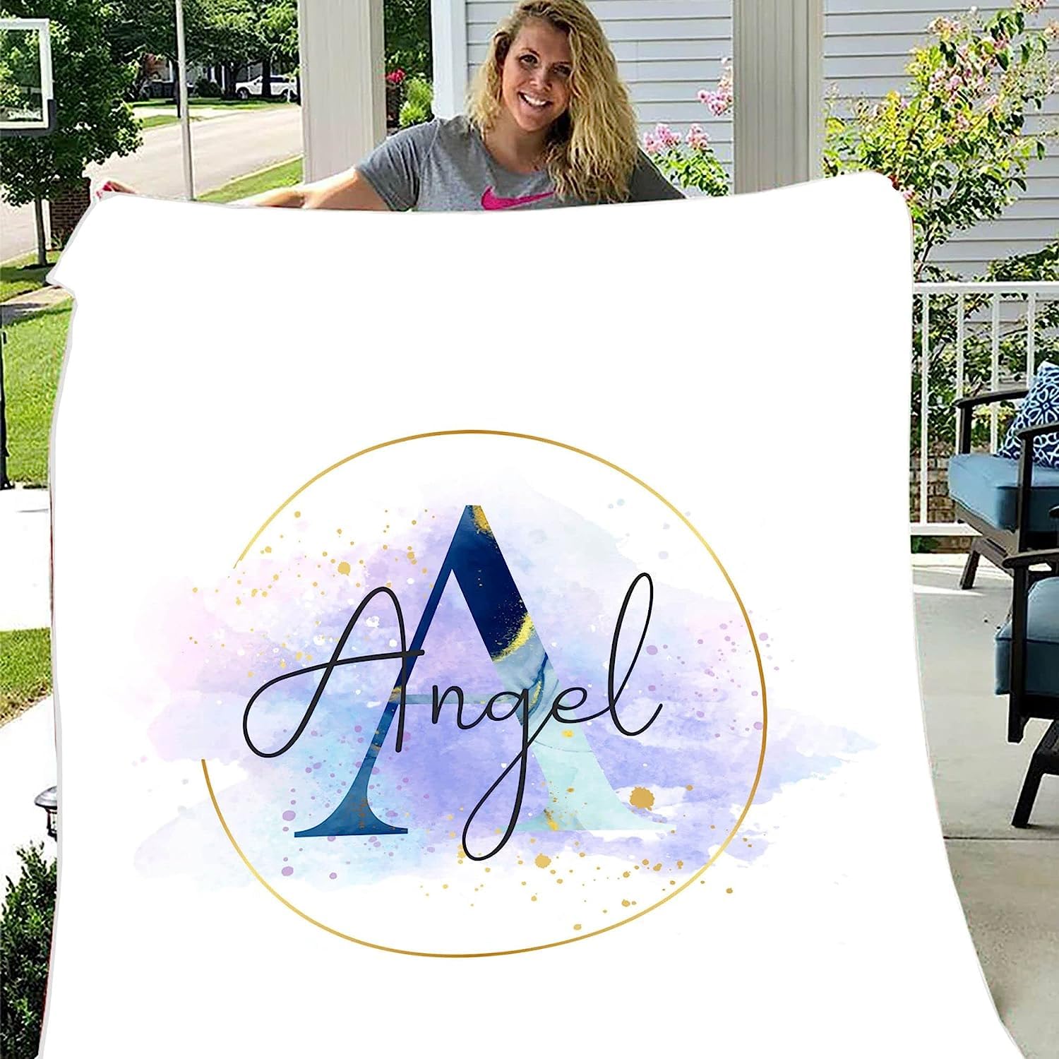 Manta personalizada con nombre de patrón de acuarela para niños y niñas, manta de forro polar con nombre personalizado para hijo e hija de parte de mamá, manta de forro polar con nombre personalizado